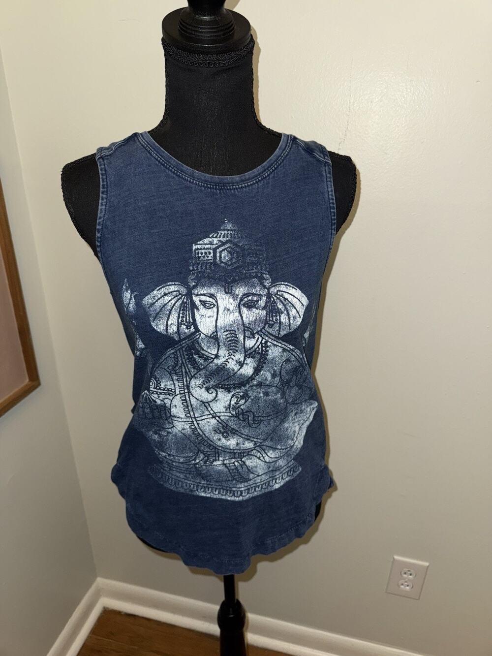 Lucky Brand Elephant Ganesha Hippie Blue Sleeveless Scoop Neck Women's XS